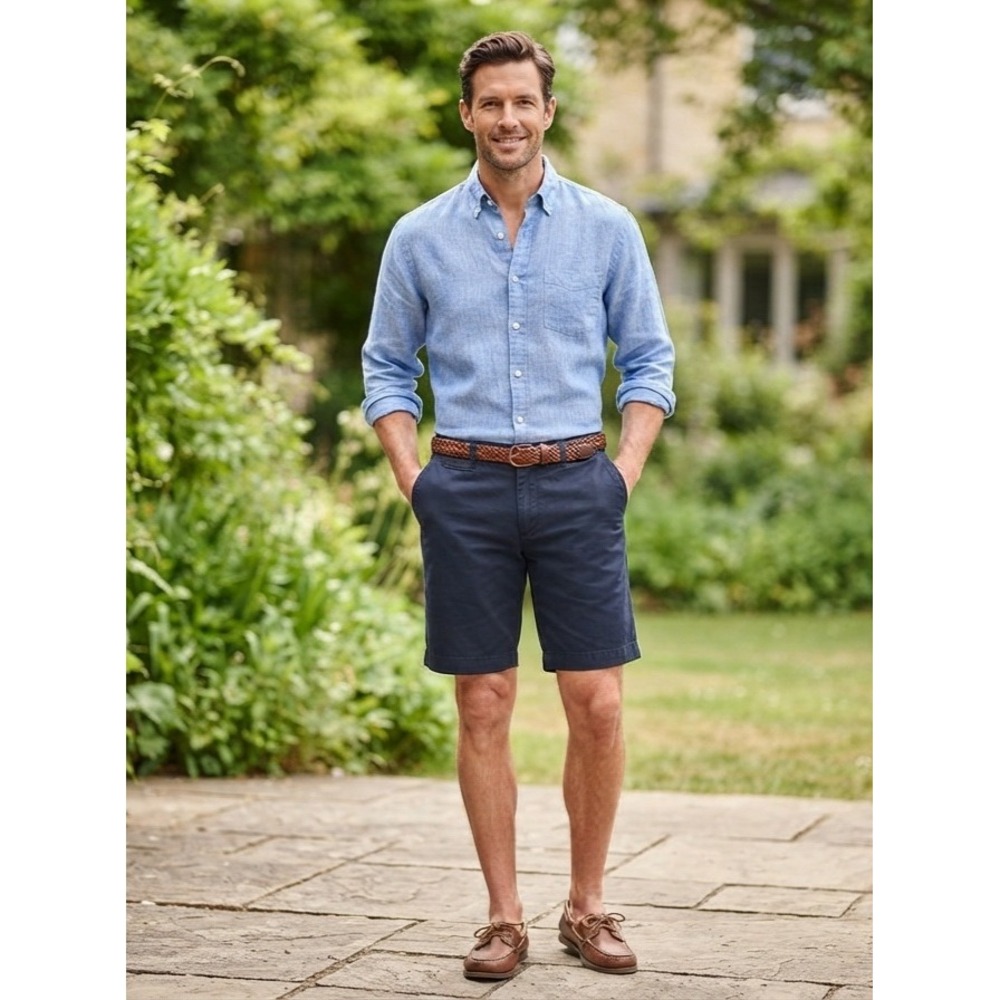 Polo Ralph Lauren Mens Navy Blue Chino Shorts Size 32 Cotton Twill Flat Front